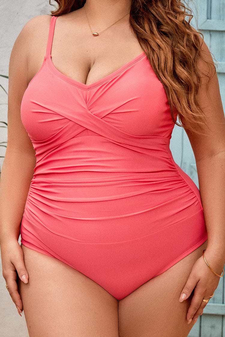 Plus Size Wrap Tummy Control One Piece Swimsuit