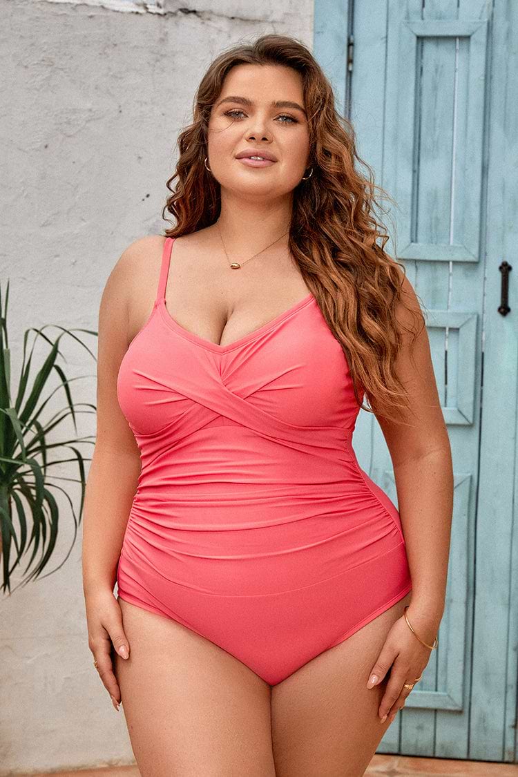 Plus Size Wrap Tummy Control One Piece Swimsuit