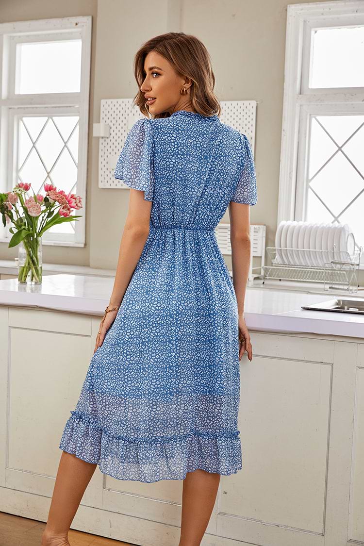 Ditsy Rüschenkleid mit V-Ausschnitt