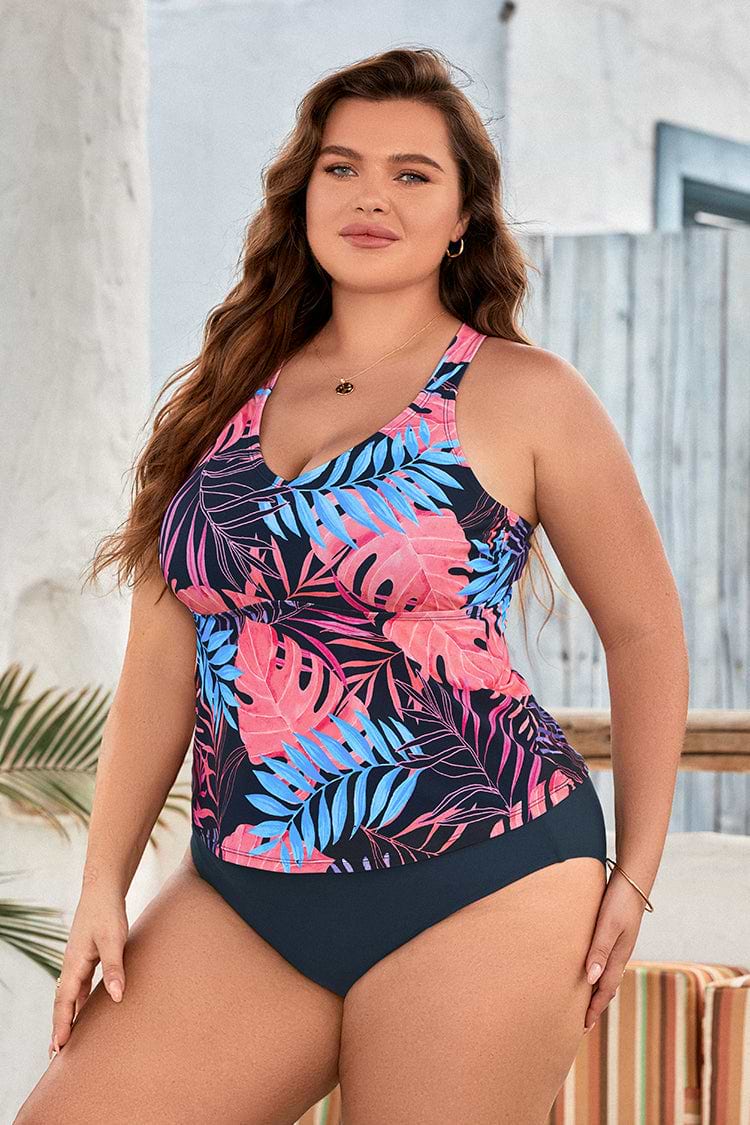Plus Size Tropical Tummy Control Bikini Swimsuit