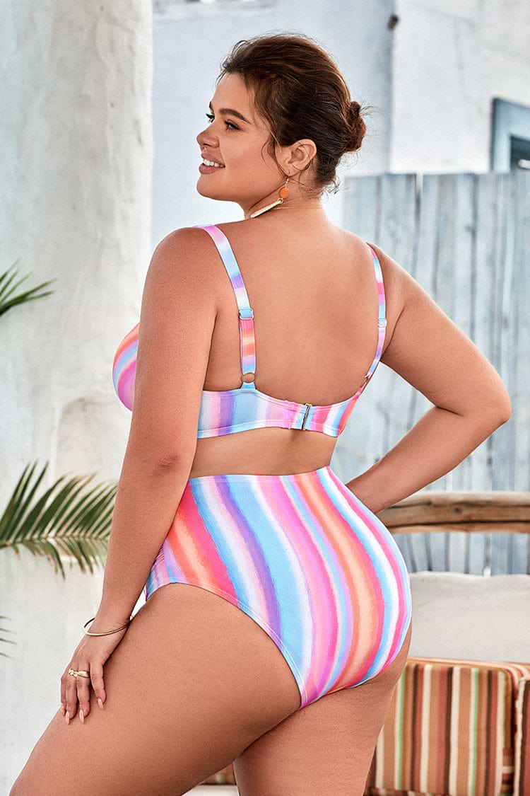 High Wasit Bikini-Set mit Streifen Große Größen