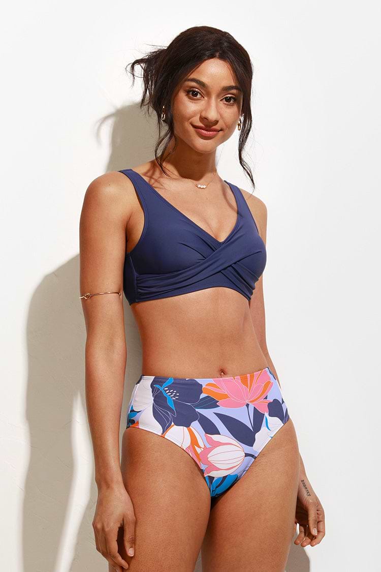 Deep Ocean Molded Wrap Front Bralette And Classic High Waist Set