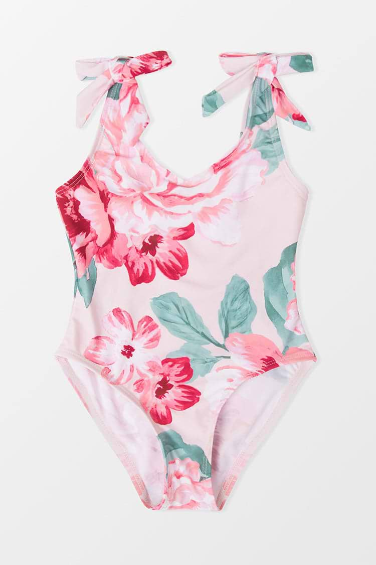Girls Pink Floral One Piece Swimsuit