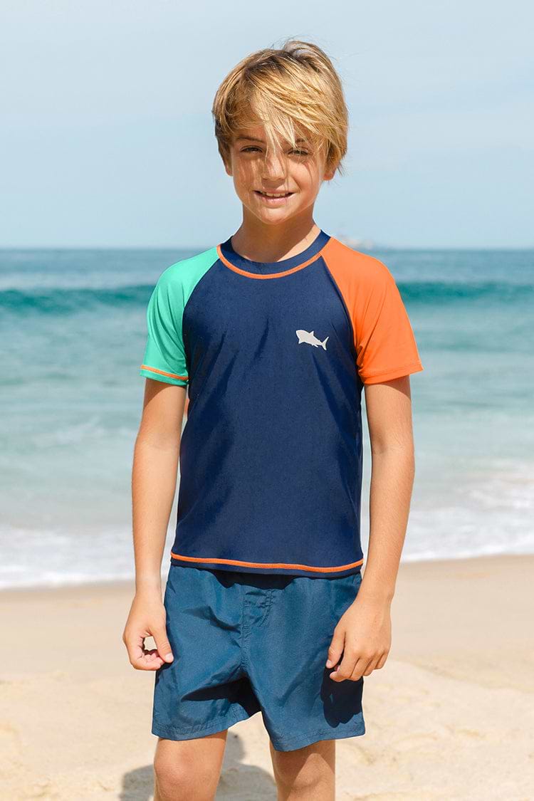 Boys Colorblock Short Sleeve Rashguard Swim Top
