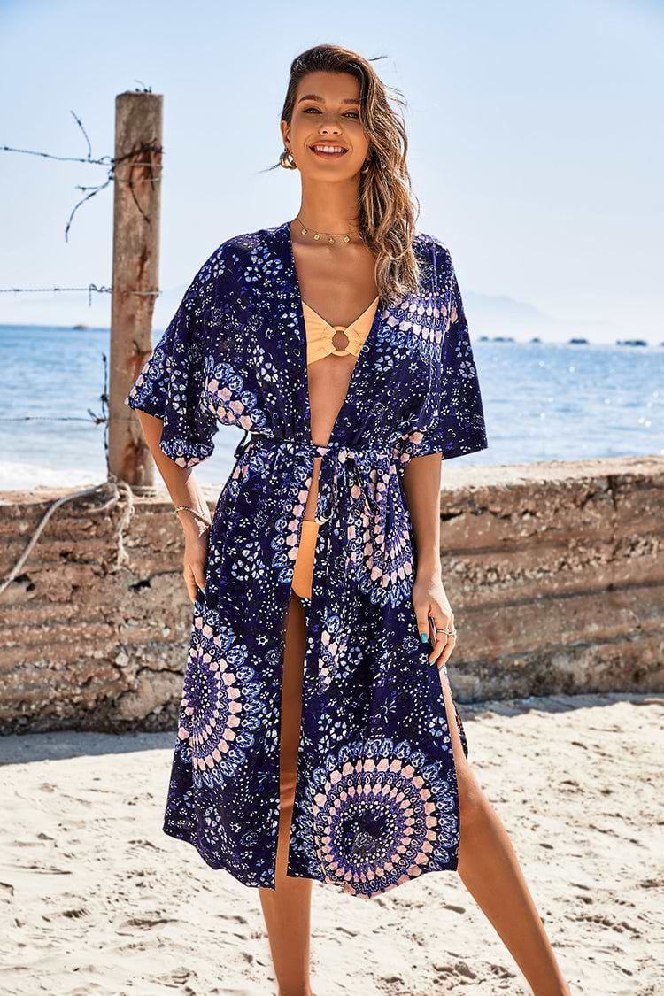 Lucky Bay Ethnic Print Tea Length Kimono