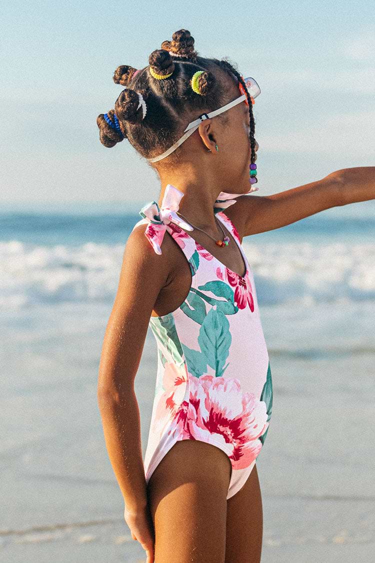 Girls Pink Floral One Piece Swimsuit