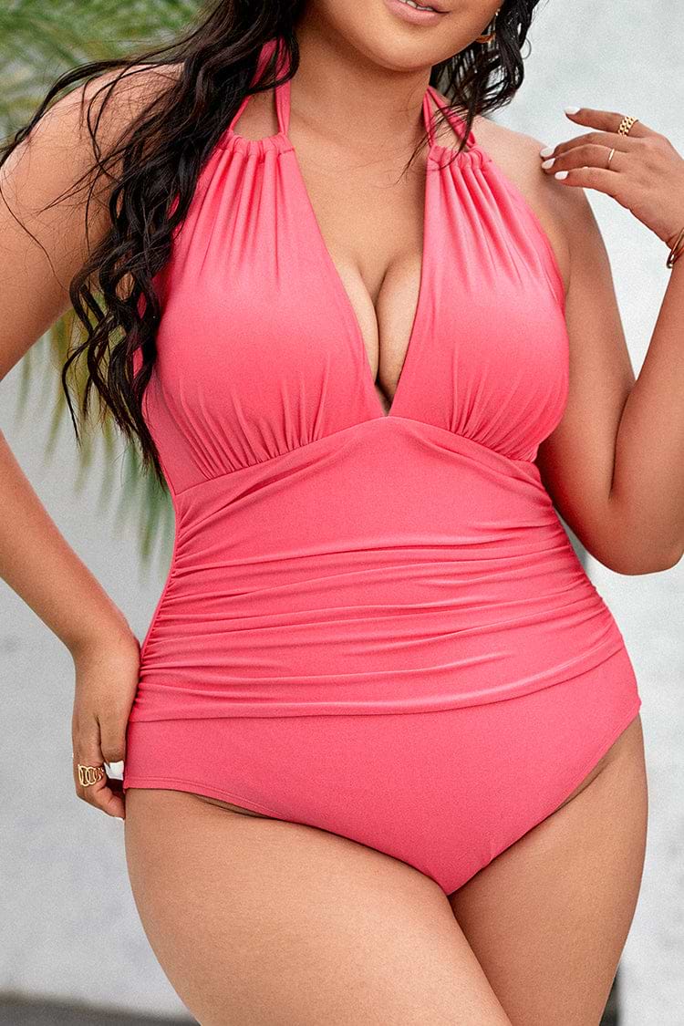 Plus Size Bow Tie Tummy Control One Piece Swimsuit
