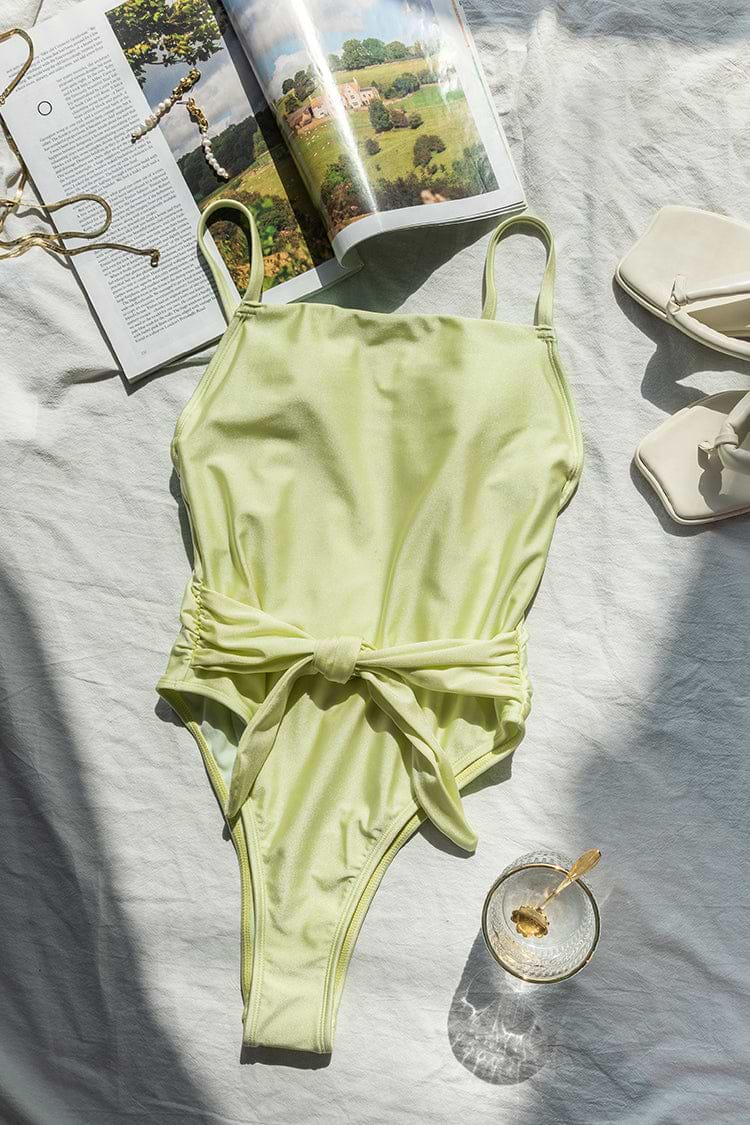 Romantic Garden Square Neck Ruching One Piece Swimsuit