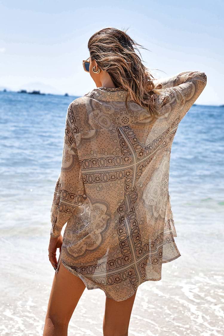 Geknöpftes Cover-up mit ethnischem Druck