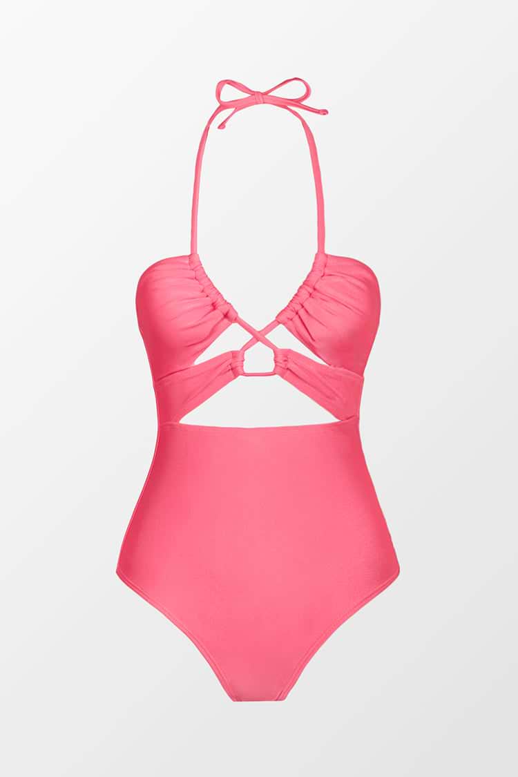 Bañador tunelizado con recortes y escote halter