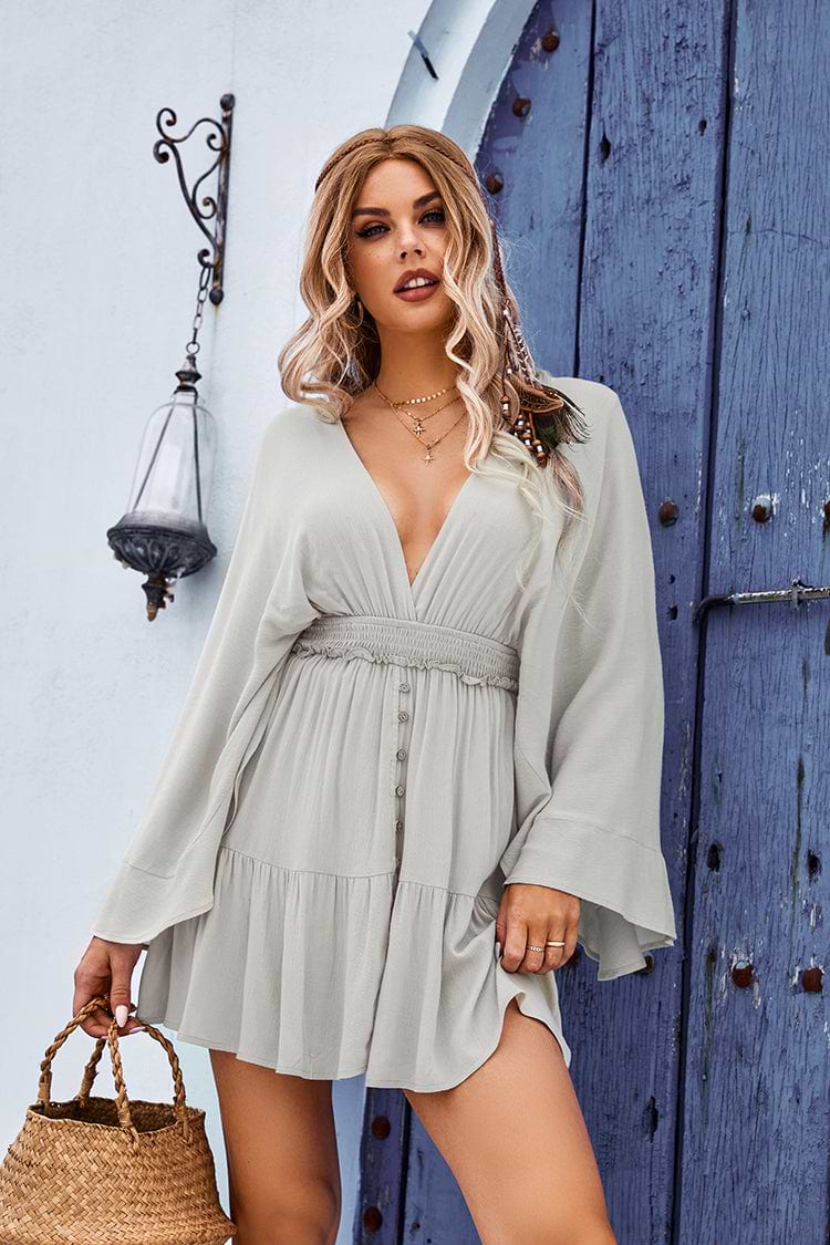 Vestido Escote V Espalda abierta Cintura elástica