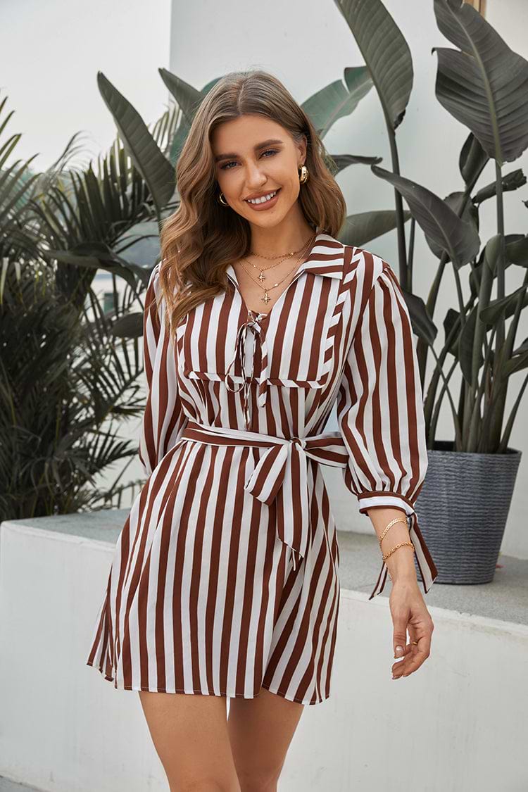 Vestido Shift corto Cuello camisero Rayas