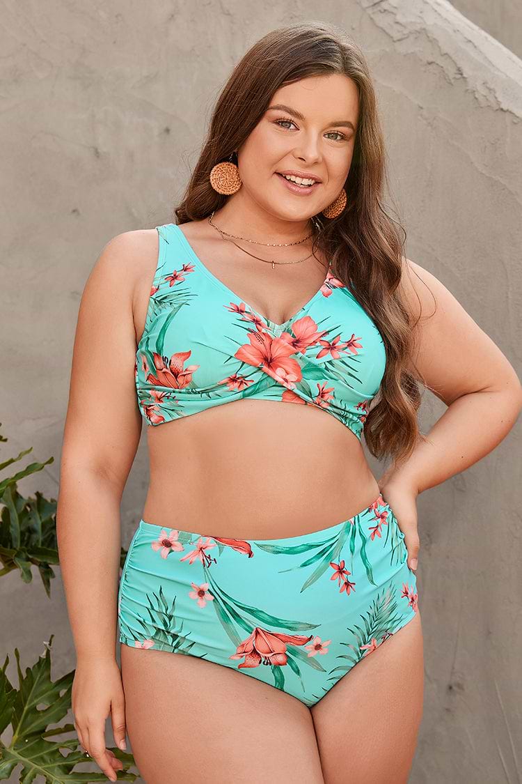 Große Größen Bralette-Set mit Blumenmuster und Twist vorne