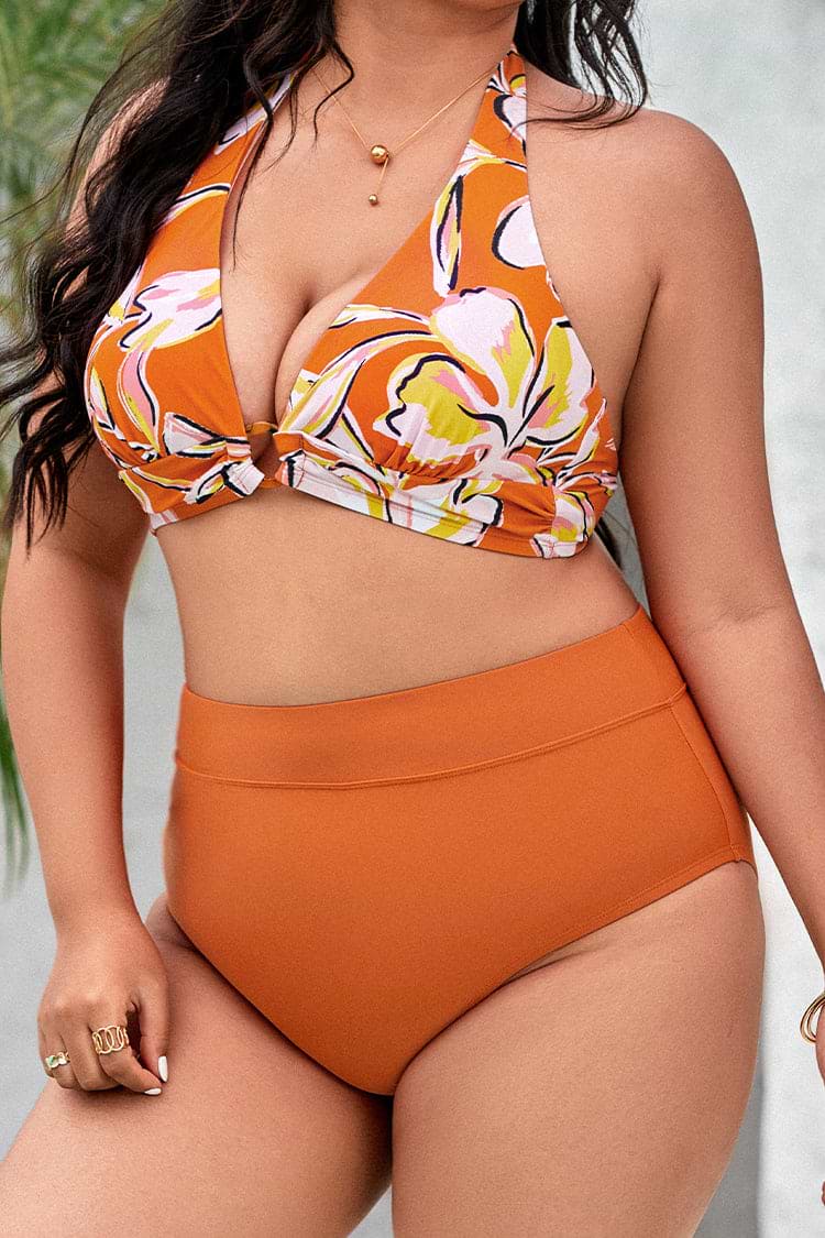 Plus Size Tummy Control Halter Bikini Swimsuit