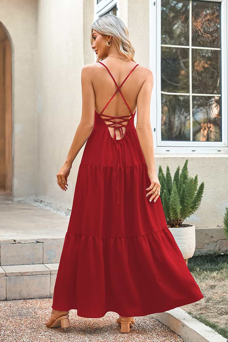 Verstellbare Spitze mit Schnürung Rotes A-förmiges Kleid