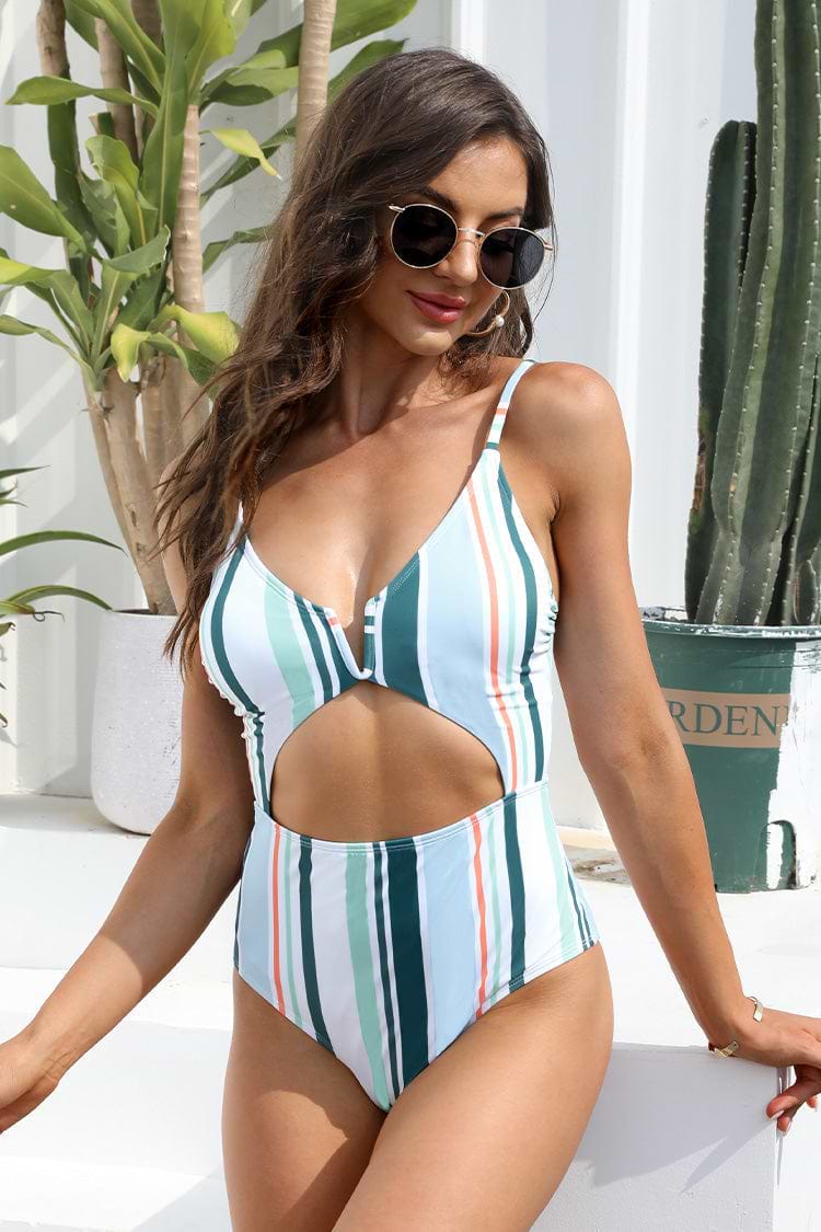 Trip V Wire Cutout One Piece Swimsuit