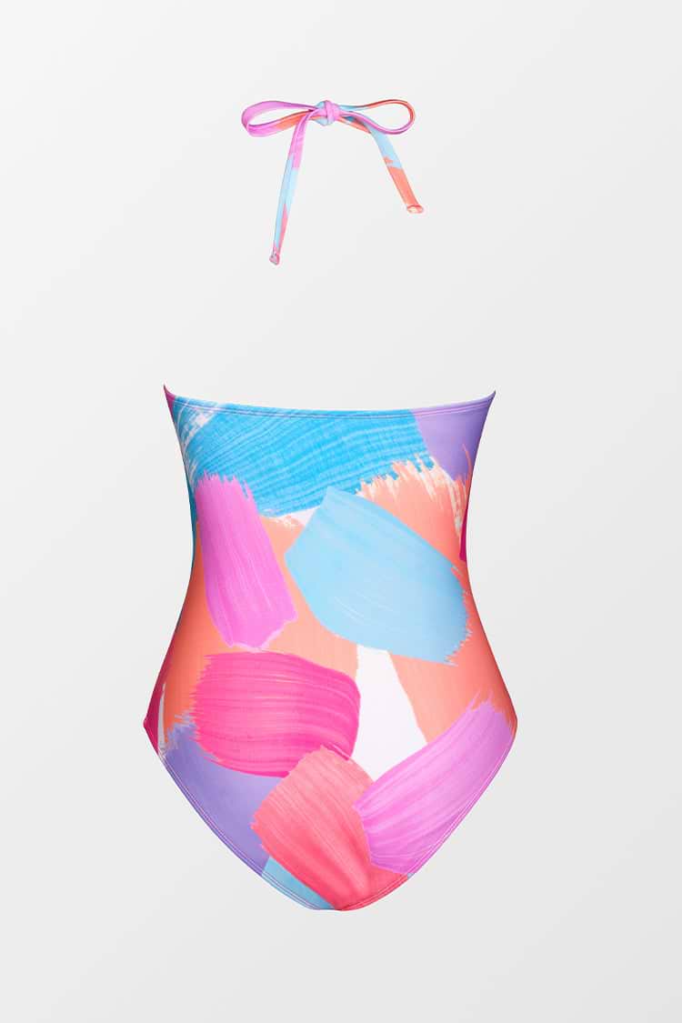 Vapor Wave Double Ring Front  Cutout One Piece Swimsuit