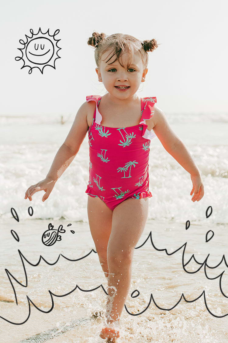 Maillot de bain une pièce imprimé palmier pour filles