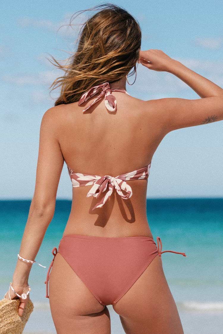 Floral Halter Top & Mid Rise Bikini Swimsuit