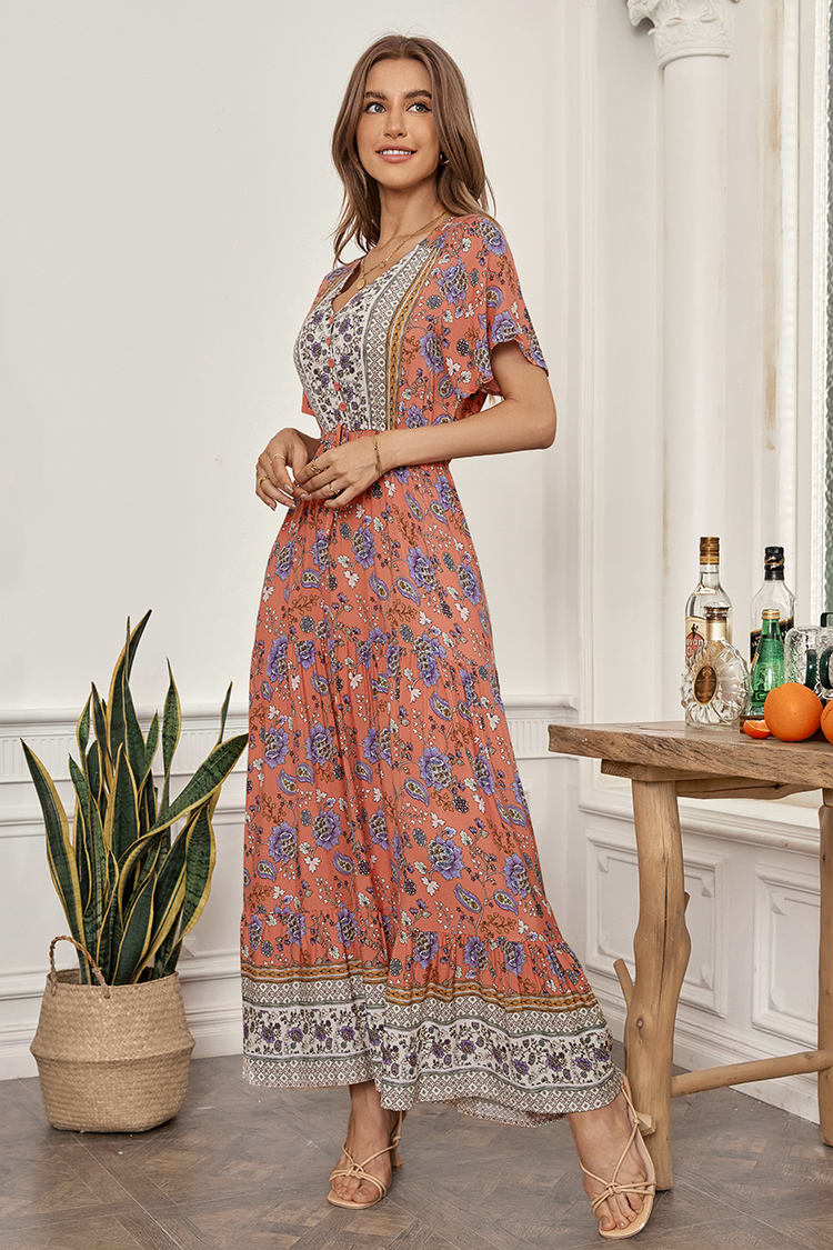 A-förmiges Kleid mit V-Ausschnitt und Boho-Bindung