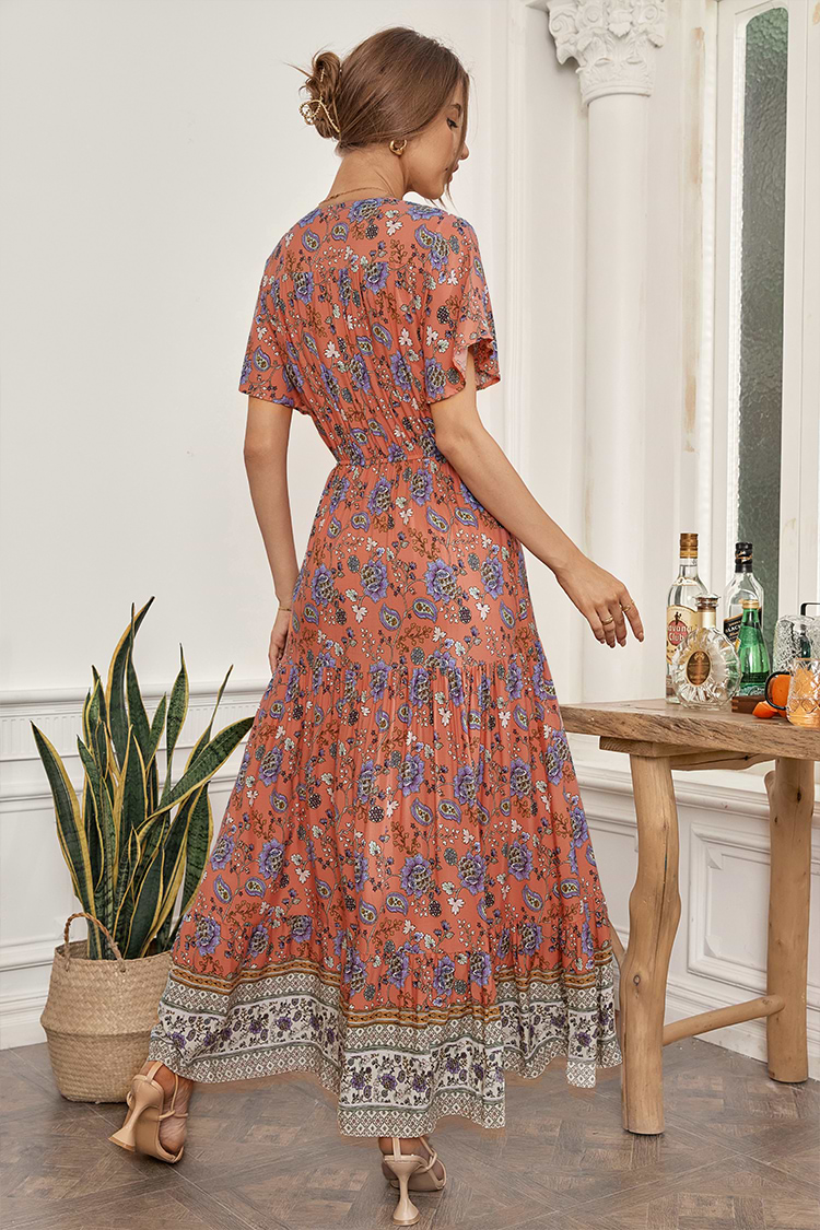 Galilea V-neck Boho Tie A-Shape Dress