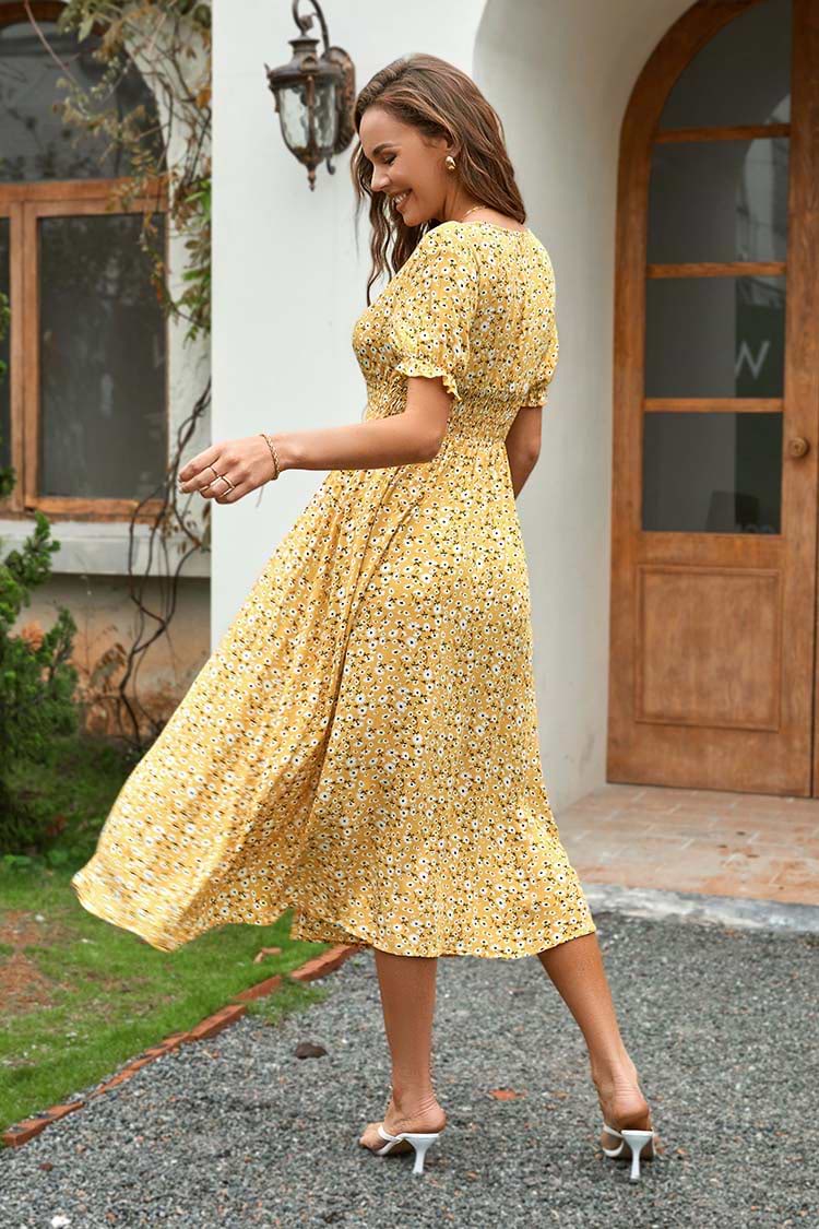 A-förmiges Kleid mit V-Ausschnitt und elastischer Taille