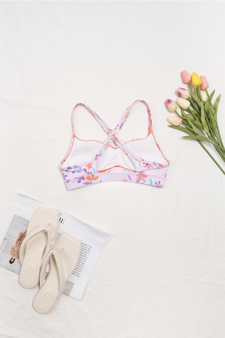 Blumendruck Activewear Set Criss Cross Rückenträger Sport-BHs und Leggings