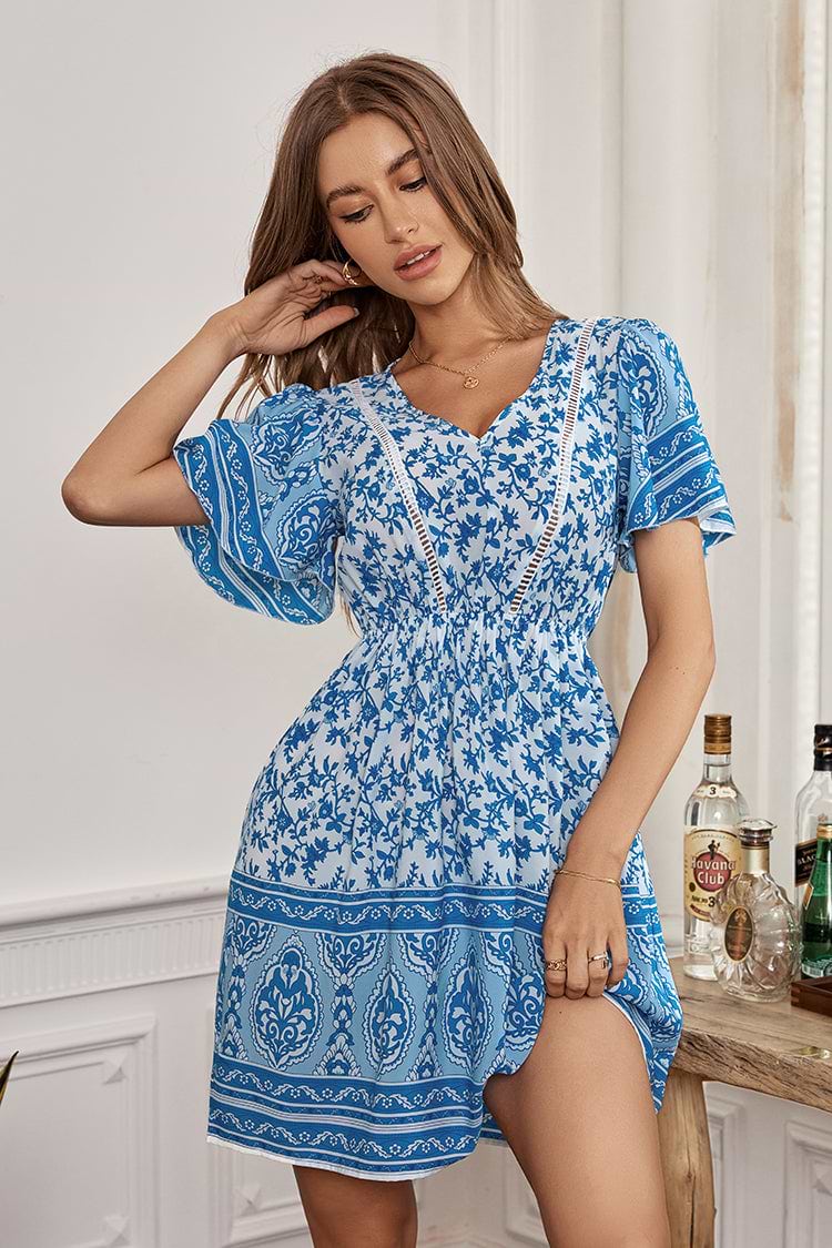 Retro Kurzarm A-förmiges Kleid mit elastischer Taille