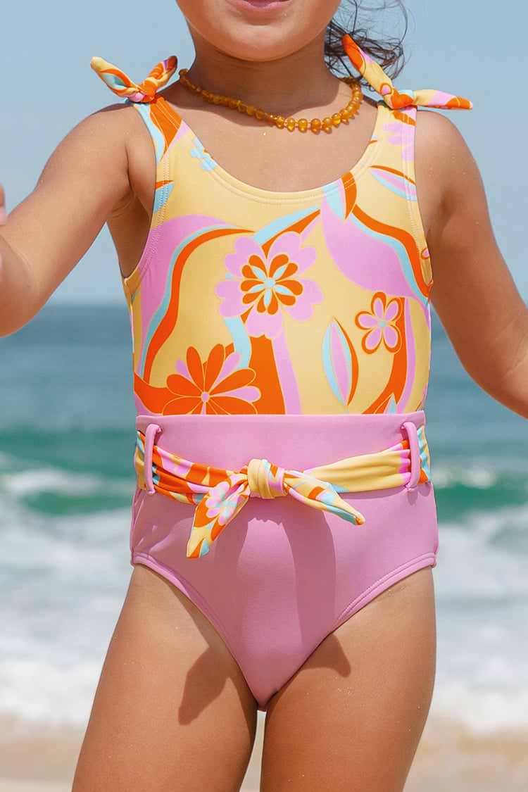 Girls Arizona Road Trip Floral Bunny Tie One Piece Swimsuit
