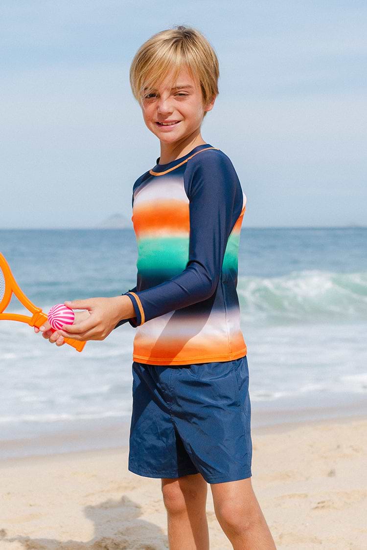 Kids Skater Boy Raglan Long Sleeve Rashguard Swim Tops