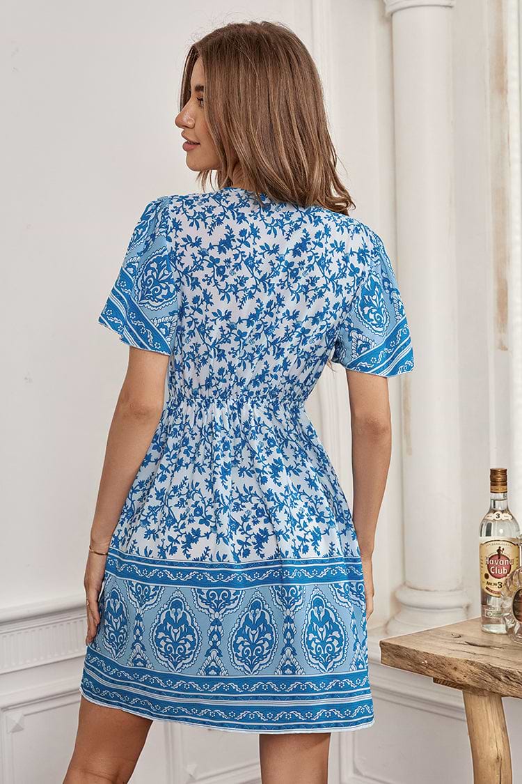 Retro Kurzarm A-förmiges Kleid mit elastischer Taille