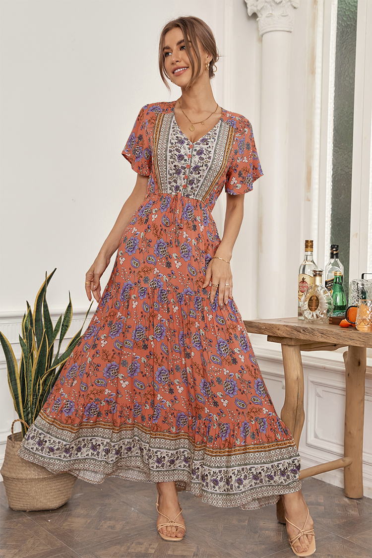 Galilea V-neck Boho Tie A-Shape Dress