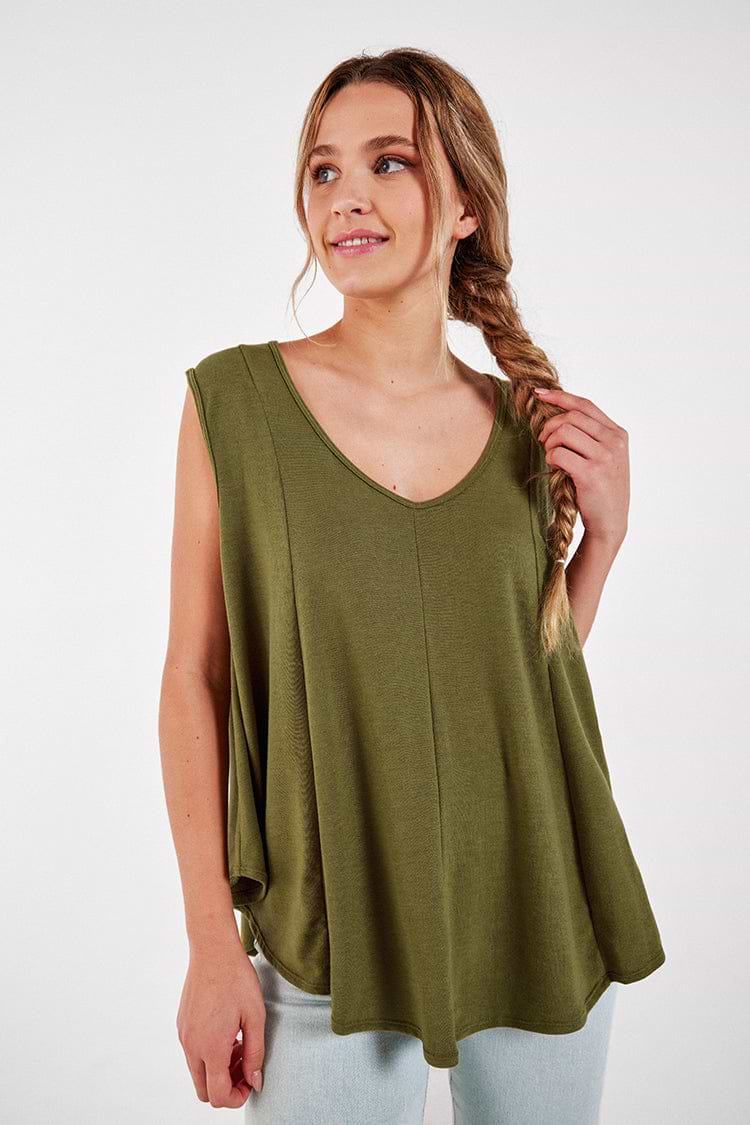 Top oversize sans manches à col en V