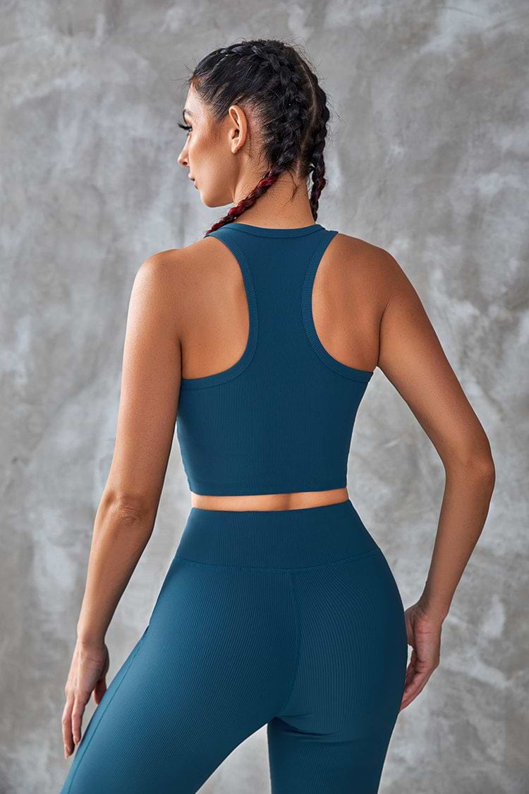 Rundhalsausschnitt Top Activewear Set High Waist Sport Leggings