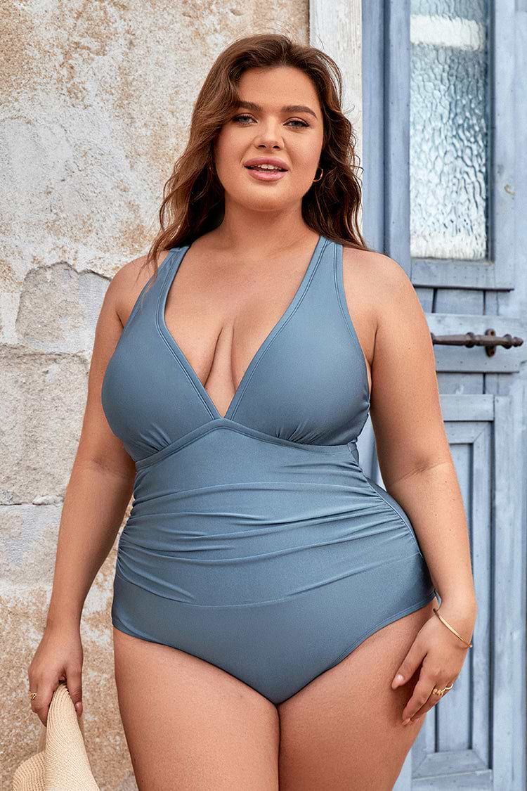 Wild Romance Shirred Halter Plus Size One Piece Swimsuit