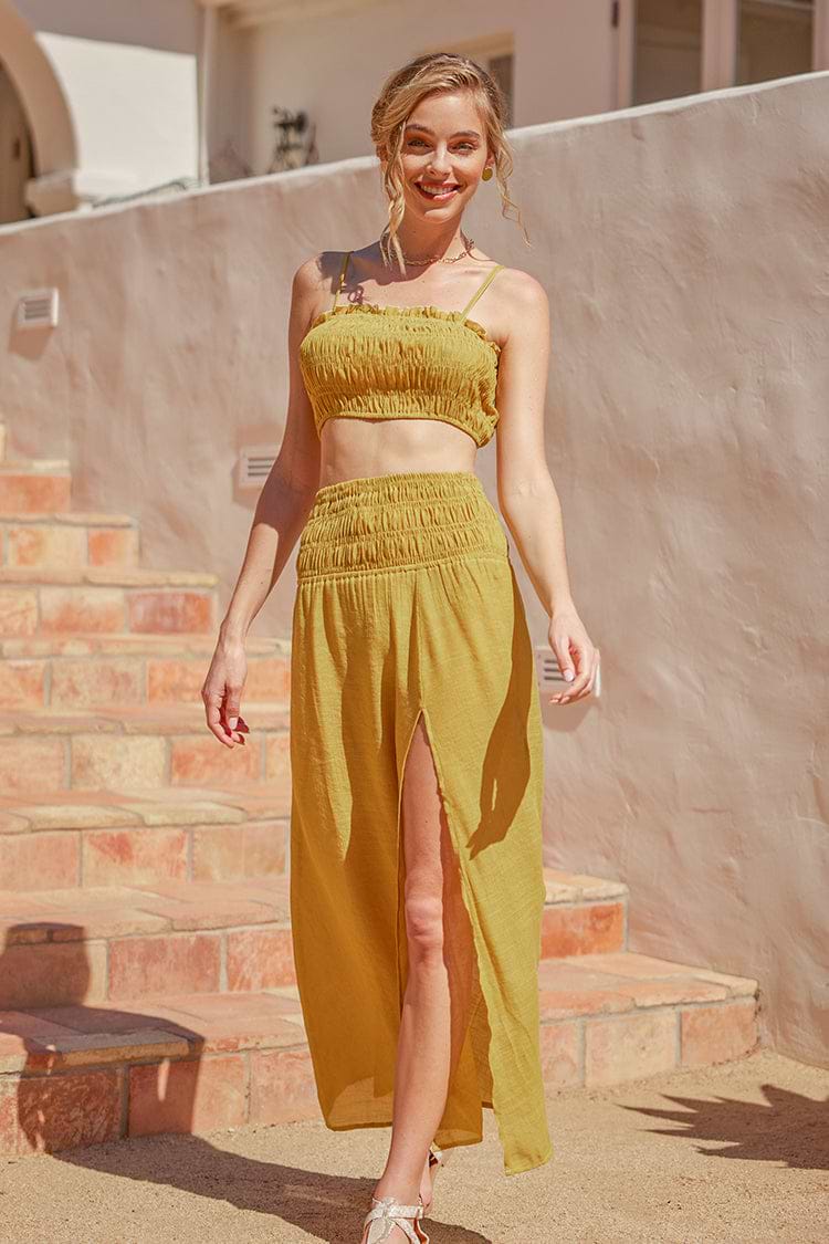 Mustard Rüschen Cover Up Set