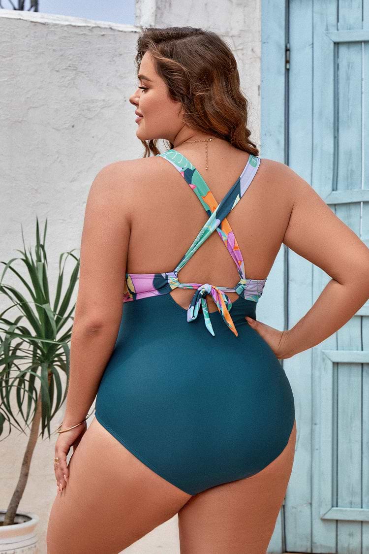 Plus Size Twist Front Molded One Piece Swimsuit