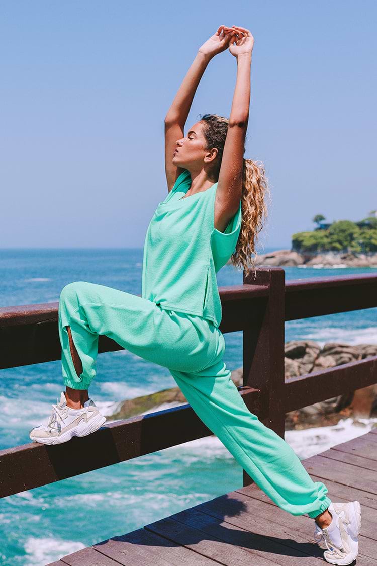 Honey Green V-neck Matching Set