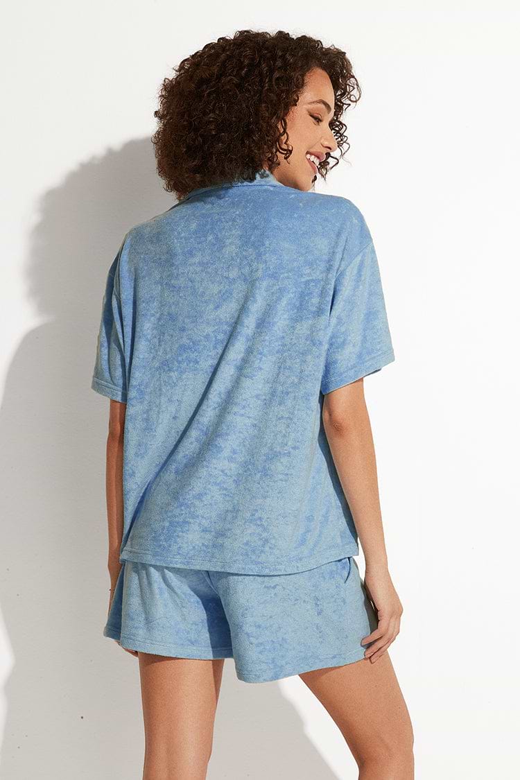 Hemdkragen Top und Kordelzug Shorts Set