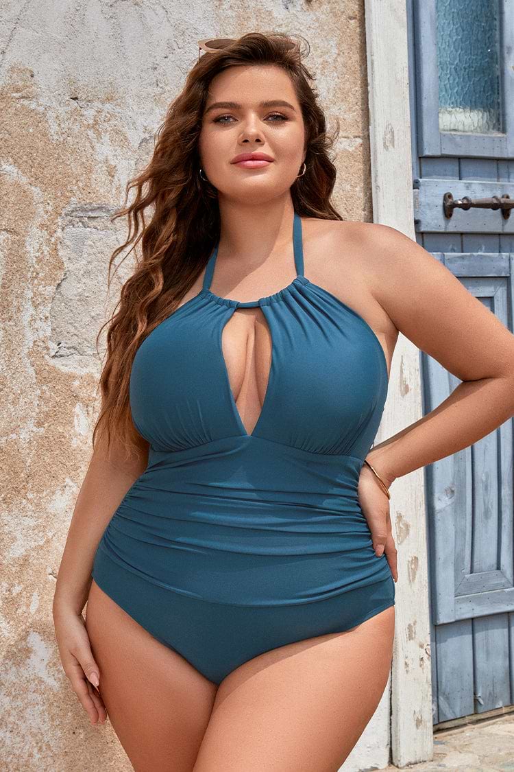 Luminescent High Neck Keyhole Tummy Control Plus Size One Piece