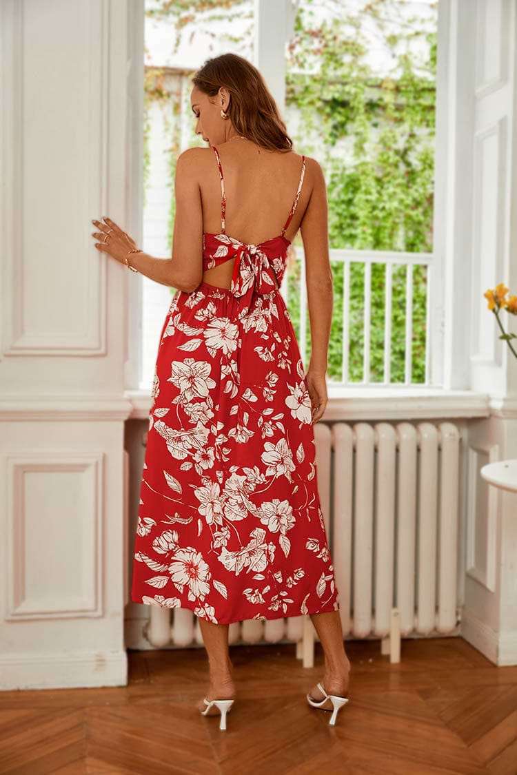 Geblümtes Slip-Kleid mit Knopfleiste vorne