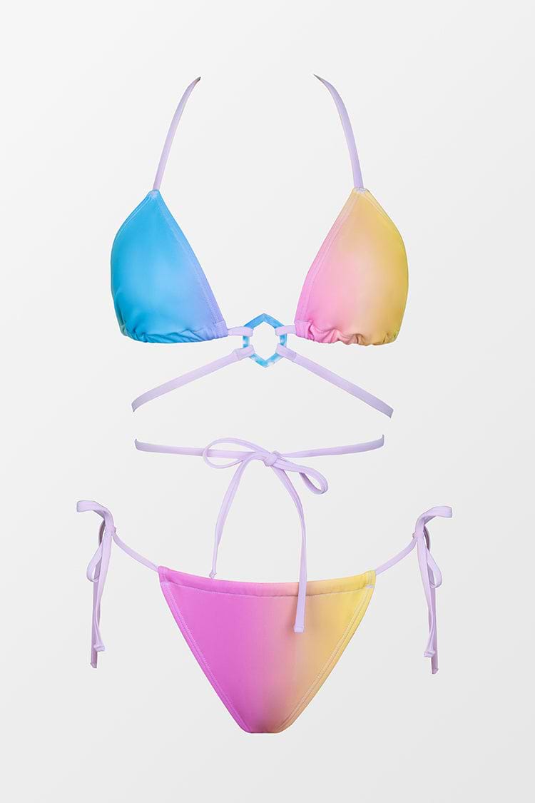Rainbow Ombre Wrap Triangle And Extra Cheeky Hipster Bikini Swimsuit