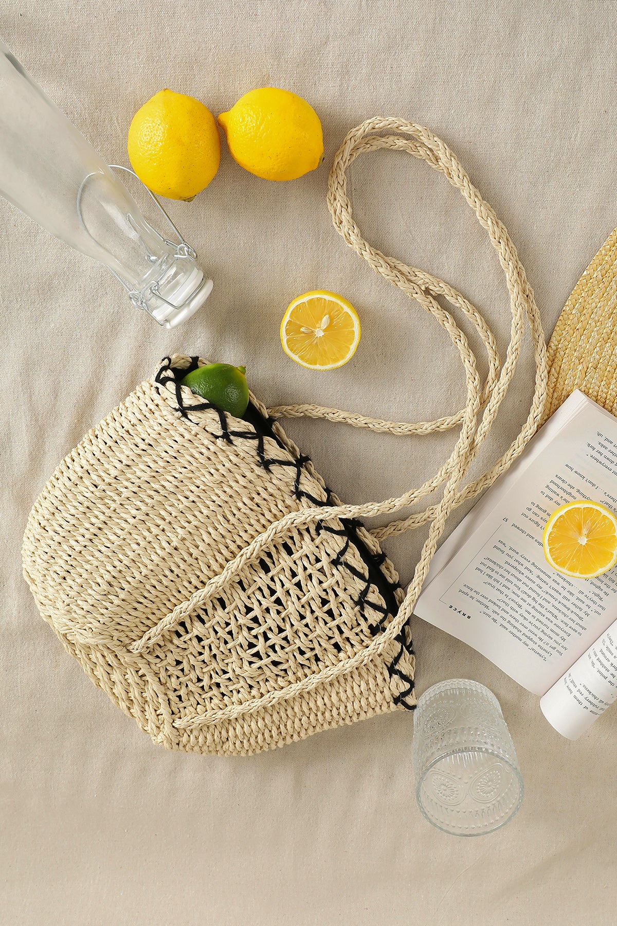 Sac à bandoulière tressé corde en papier jaune