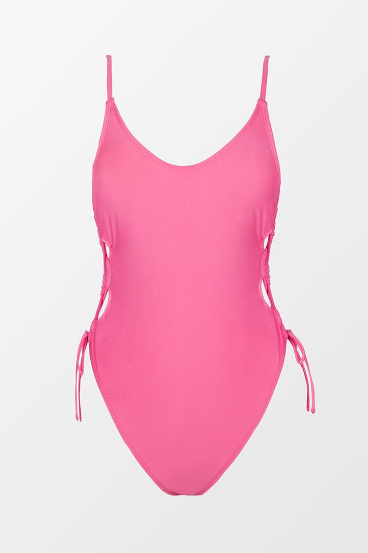 Summer Glow Up Tunneled Tie Side Pink One Piece Swimsuit