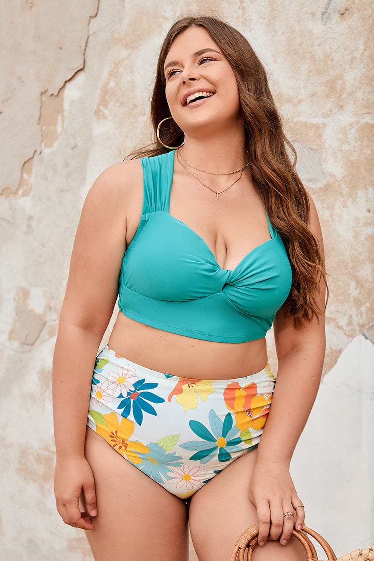 Arizona Road Trip Twist Front and Side Shirred High Waist Plus Size Bikini Set