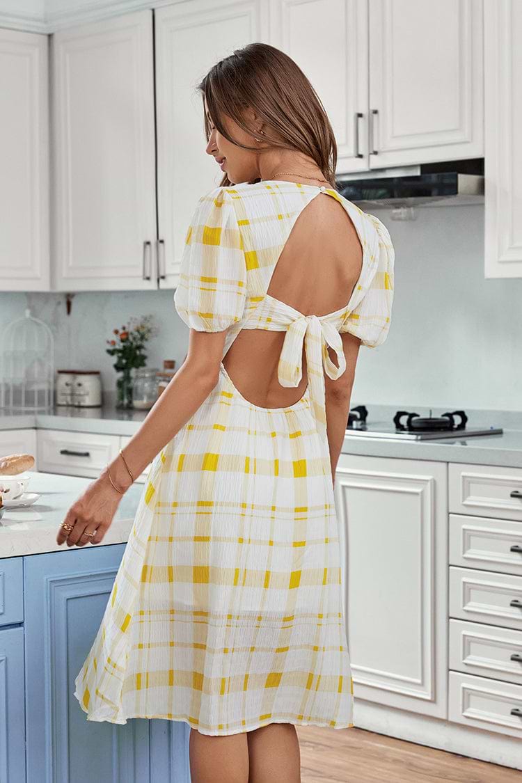 Aleena Plaid V Neck Dress