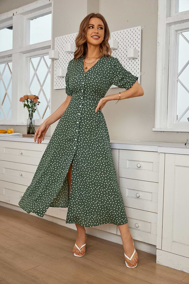 Aleta Short Sleeve V-neck A-Shape Dress