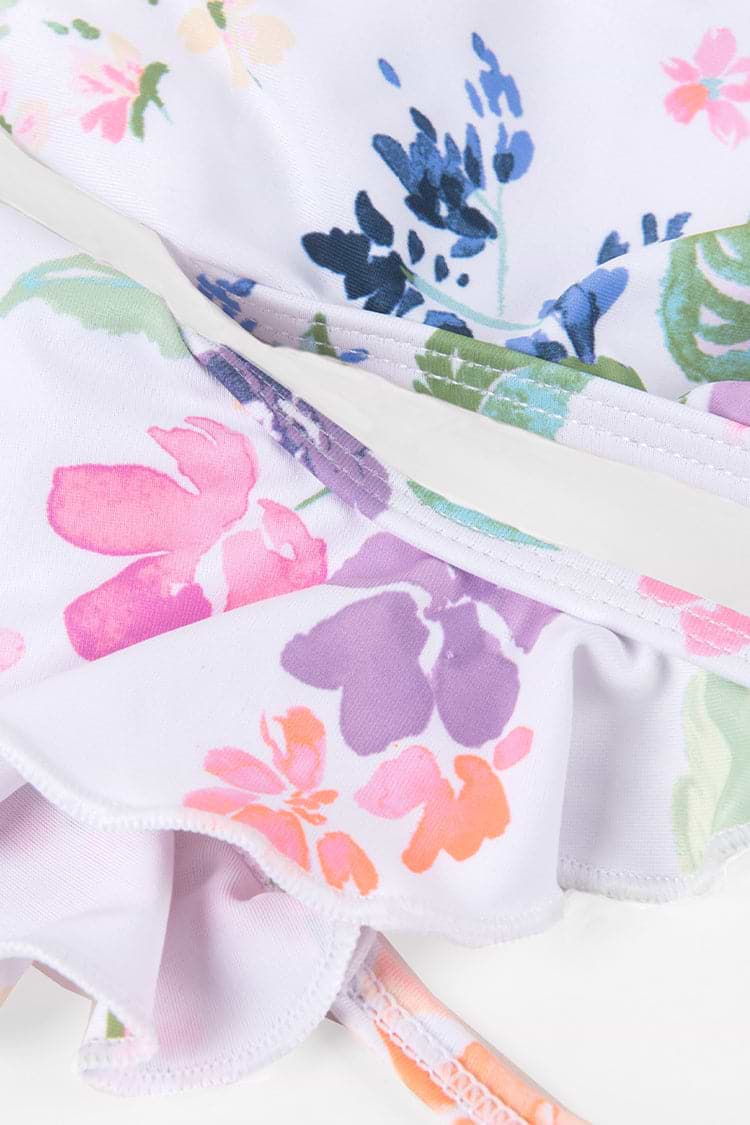 Romantic Garden Ruffle Bow Triangle & Cheeky Hipster Bikini Swimsuit