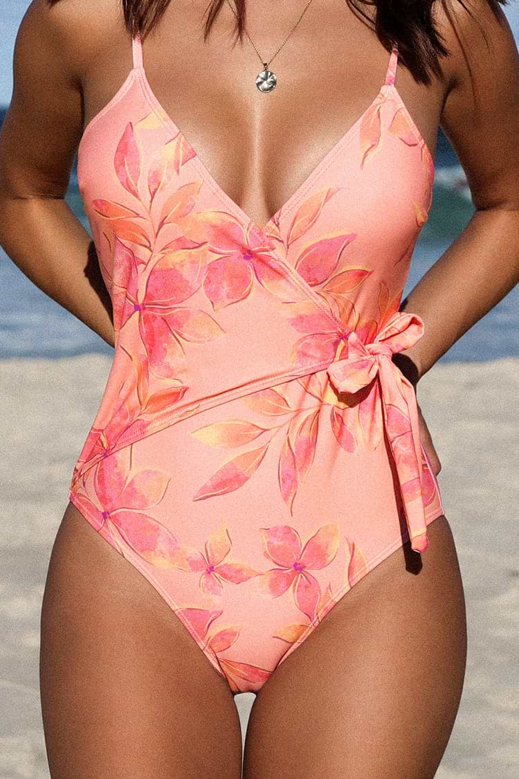 Luminescent Surplice Side Tie One Piece Swimsuit