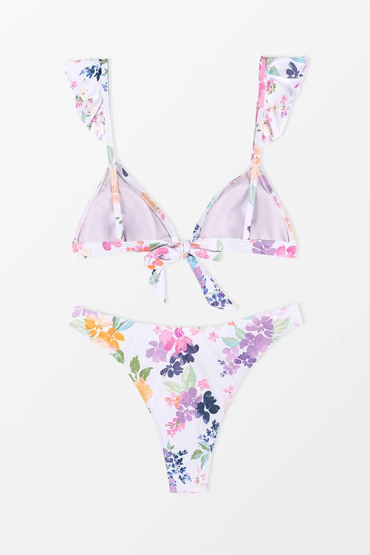 Romantic Garden Ruffle Bow Triangle & Cheeky Hipster Bikini Swimsuit